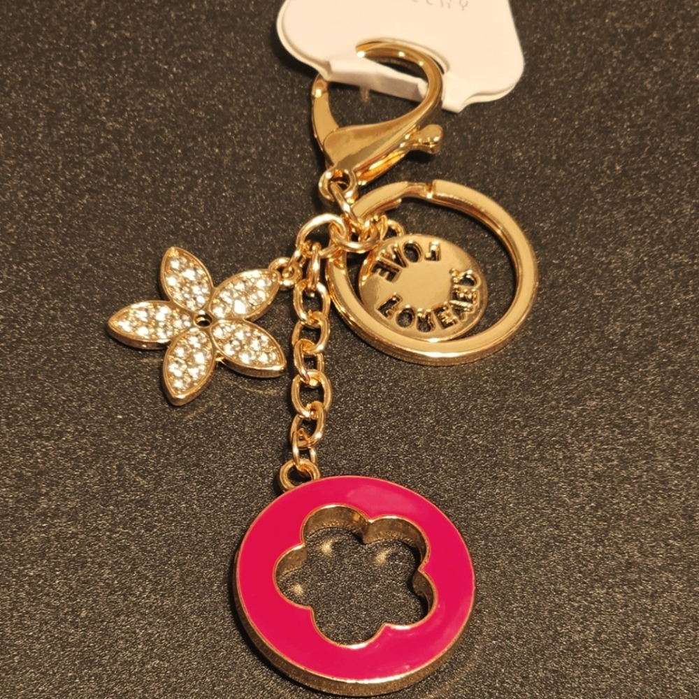 Rhinestones Studded Pink Clover Keychain/Charm